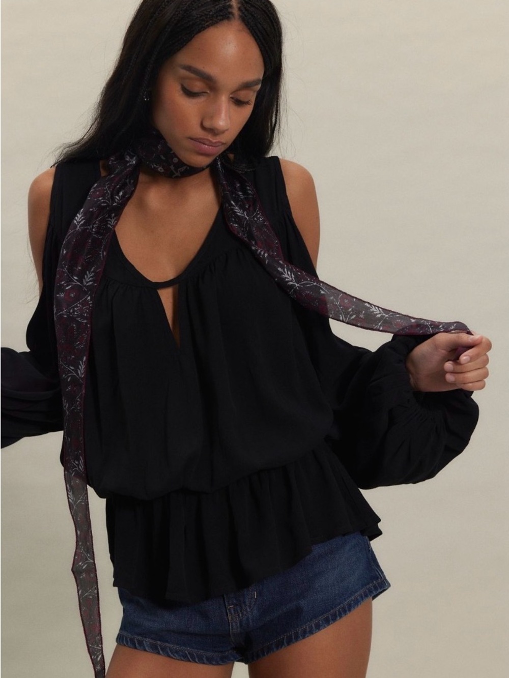 Free People Black Sleeveless Draped Bubble Hem Top